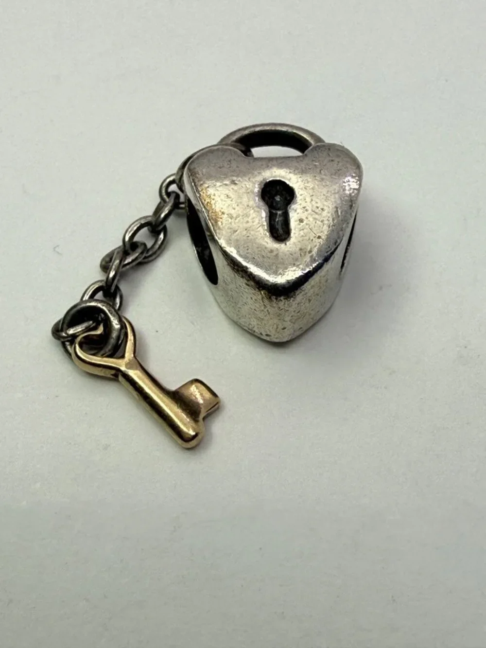 Pandora Sterling Silver Heart Lock & 14K Gold Key Dangle Charm